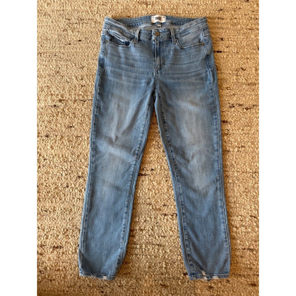 PAIGE Kylie Crop Jeans Womens 29 Light Wash Skinny Distressed Raw Hem Denim